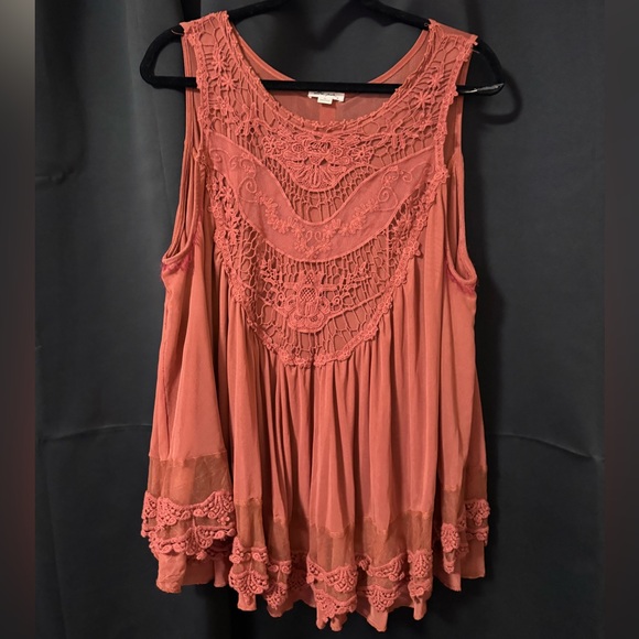 Ultra Pink Sleeveless Crochet Blouse in Rust - Picture 1 of 4